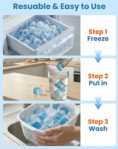 60 Pack Reusable Ice Cubes for Drinks, Camping and OutdoorIce Baths | BPA-free Plastic Ice Cubes, No Need for Dilution, Slowly Melt, for Ready-to-use Refrigeration Packs, Bbars and Party Hosts