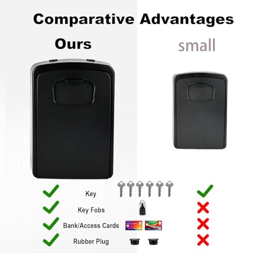 XXL Large Key Lock Box, 5.5"x4.1"x2.1", Upgraped Material | Waterproof Kirsite Combination Lockbox for Keys Outdoor, Portable Key Lock Box Wall Mount with Code (1 Pack, Black)