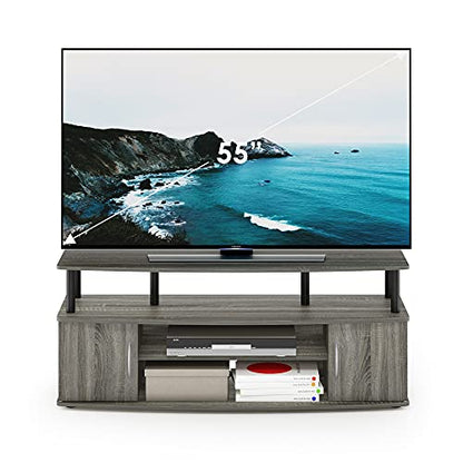 Furinno JAYA Large Entertainment Stand for TV Up to 55 Inch, French Oak Grey/Black | with Open Shelf, TV Console, for TV up to 55 Inch, 2 Doors and Cable Management Holes, for Living Room, Bedroom
