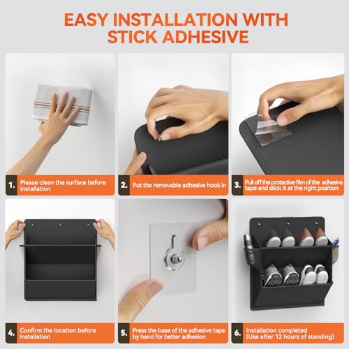 2 Pack RV Shoe Storage with Sticky Adhesive Tape, Over the Door Shoe Rack, Wall Hanging Shoe Organizer with Large Deep Pockets for Camper, Narrow Space Saving Closet Organizers Black