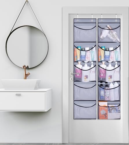 Hanging Shelves Over the Door Organizer Storage for Closet with 5 Pockets Organizer for Bedroom Bathroom, 2 Pack（Grey）