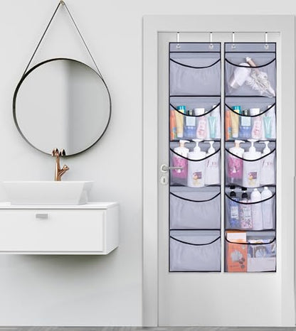 Hanging Shelves Over the Door Organizer Storage for Closet with 5 Pockets Organizer for Bedroom Bathroom, 2 Pack（Grey）