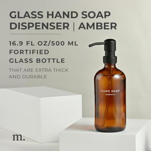 MaisoNovo Soap Dispenser 1-Piece Set | 16.9oz Amber Bottles with Black Plastic Pumps