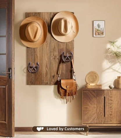 Cowboy Hat Hanger Wall Mount, 4 Pack Cowboy Hat Rack, Metal Horseshoe Hook | Horseshoe Decor, Western Hat Hook for Wall, Hat Holder for Entryway Closet, Bridle Hook for Tack Room, Horse Supplies, Bronze