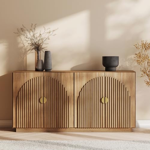 65 Inch Fluted Buffet Cabinet with Storage, Symmet... (Engineered Wood)