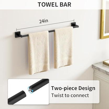Black Bathroom Accessories Set, 24 inch Towel Racks for Bathroom | Stainless Steel Bathroom Hardware Set, Wall Mounted, 4-Piece