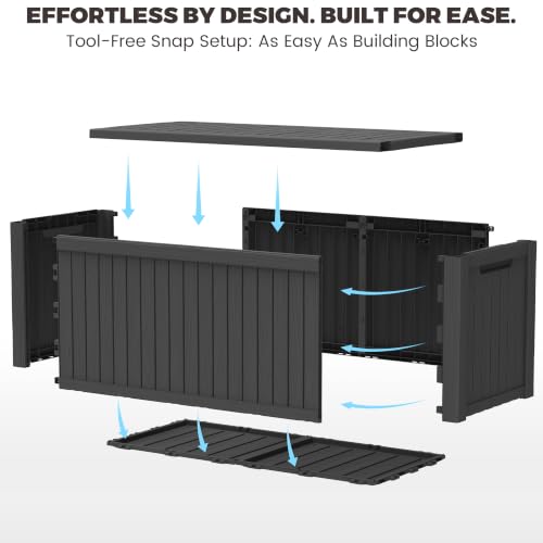 Outdoor Storage Box, 200 Gallon Waterproof Deck Box [Upgraded 3.1], Large Resin Storage with Hydraulic Lifts for King Cushions, Heavy Duty Lockable Bench Seat, Pool Deck, Black