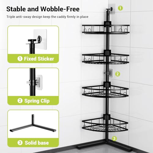 Corner Shower Caddy Standing: 4-tier Rustproof Shower Organizer Shelf - Floor Shower Corner Shelf for Bathroom, Renters, Apartment & Dorm