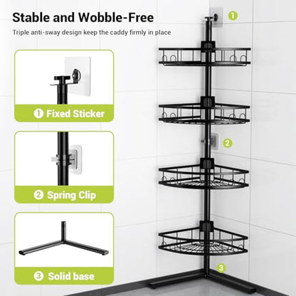 Corner Shower Caddy Standing: 4-tier Rustproof Shower Organizer Shelf - Floor Shower Corner Shelf for Bathroom, Renters, Apartment & Dorm