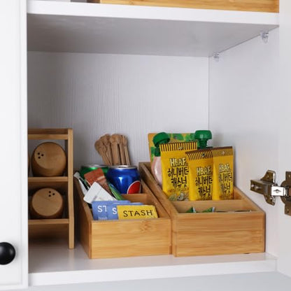 HTB 4-Section Snack Organizer with Removable Dividers for Kitchen 2 Pack | Bamboo Pantry Storage Organization for Spice Packets, Seasoning Pouches, Coffee Pods,Food,Drawer Countertop,Easy Access