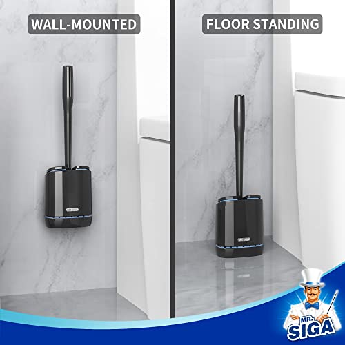 MR.SIGA Toilet Bowl Brush and Holder, Wall Mounted Toilet Brush, Black | Automatic lid design, sturdy handle, upgraded ventilation, flexible thermoplastic rubber head, easy to clean and dry quickly