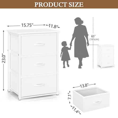 DAOUTIME Stackable Storage Drawers, 3 Drawers for Closet Clothes, White Closet Organizer with Wooden Top & Metal Frame, Freestanding or Stackable Dresser for Bedroom, Living Room