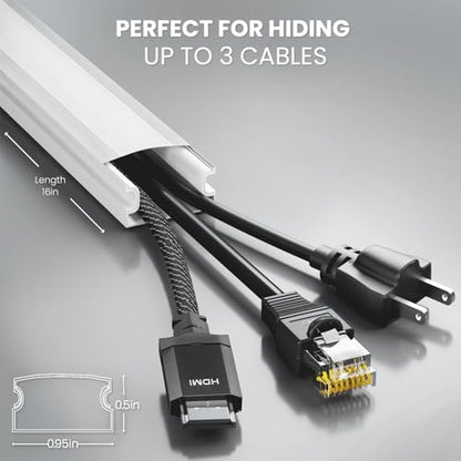 EVEO Cable Hider Wall 306” - Cable Raceway Cord Hider - Wire Covers for Cords on Wall, Cord Cover, Wall Cable Hider, Cable Concealer, Wire Hiders for TV on Wall Management-20X (L16 W0.95 H0.5) - White