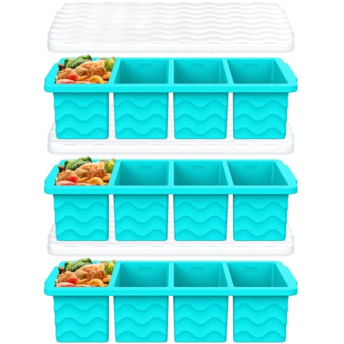 1 Cup Silicone Freezer Molds, Silicone Freezer Trays with Lid, 3-Pack | Freezer Storage Containers, Silicone Ice Cube Tray for freezing Soup Sauce Broth Leftovers, Dishwasher & Oven Safe, BPA Free