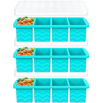 1 Cup Silicone Freezer Molds, Silicone Freezer Trays with Lid, 3-Pack | Freezer Storage Containers, Silicone Ice Cube Tray for freezing Soup Sauce Broth Leftovers, Dishwasher & Oven Safe, BPA Free