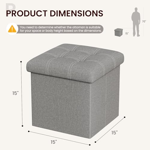 Storage Ottoman, Small Ottoman Foot Rest, Ottoman with Storage, Grey | Ottoman, 15-Inch Foldable Design with Hidden Storage & Padded Seat, Ideal for Dorm, Living Room & Bedroom