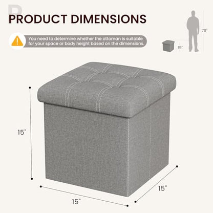 Storage Ottoman, Small Ottoman Foot Rest, Ottoman with Storage, Grey | Ottoman, 15-Inch Foldable Design with Hidden Storage & Padded Seat, Ideal for Dorm, Living Room & Bedroom