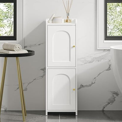 Hzuaneri Bathroom Storage Cabinet, Small Corner Floor Cabinet with 2 Doors | Narrow Toilet Paper Cabinets with Adjustable Shelf, Bathroom Organizer for Small Spaces, 7.9" D x 9.8" W x 29.5" H White