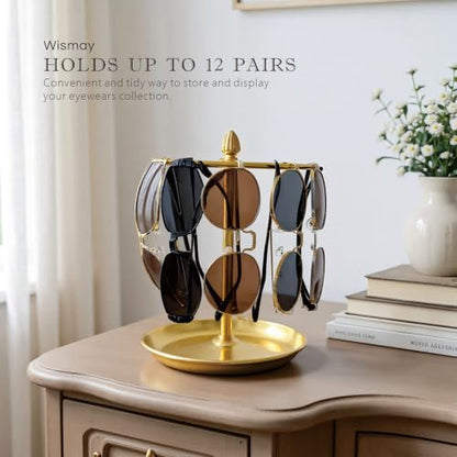 Sunglasses Organizer, Glasses Display Stand for 12 Pairs, Base Storage for Jewelry (Metal+Gold)