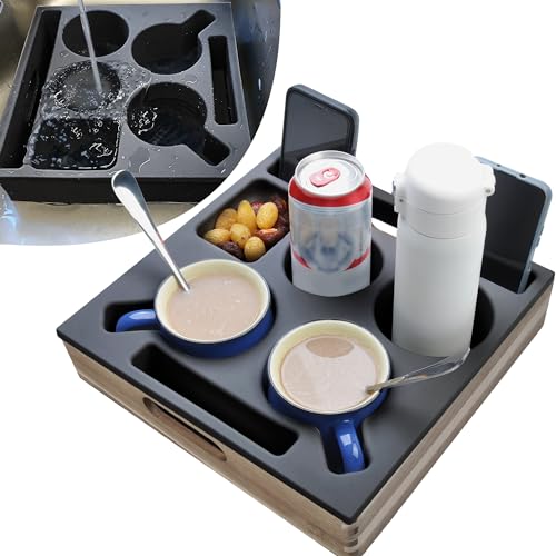 Couch Cup Holder - Waterproof Silicone Sofa Caddy, Couch Tray Black | Couch drink holder for snacks, beverage, remote; couch and bed cup holder pillow, couch armrest table console caddy cupholder