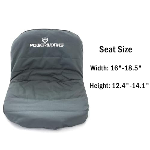 POWERWORKS Weatherproof Deluxe Riding Lawn Mower Seat Cover, Medium, Black | For Seats 12.4-14.1" High, 600D Oxford Cloth,Storage Pockets, Non-slip Cushioned Surface, Weatherproof Lawn Tractor Cover