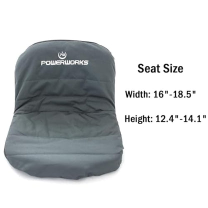 POWERWORKS Weatherproof Deluxe Riding Lawn Mower Seat Cover, Medium, Black | For Seats 12.4-14.1" High, 600D Oxford Cloth,Storage Pockets, Non-slip Cushioned Surface, Weatherproof Lawn Tractor Cover