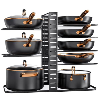 MUDEELA 8-Tier Lightweight Pots and Pans Organizer under Cabinet, 14.55" H | 3 DIY Methods, Adjustable pot rack, Fits 6"-11" pots and pans, Pot lid organizer inside cabinet, Kitchen storage