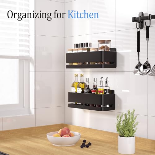 Shower Caddy,2-Pack Shower Shelf,no Drill Shower Organizer(Black) | Large Capacity No-Drill Bathroom Organizer,Aluminum Storage Basket, Adhesive Installation
