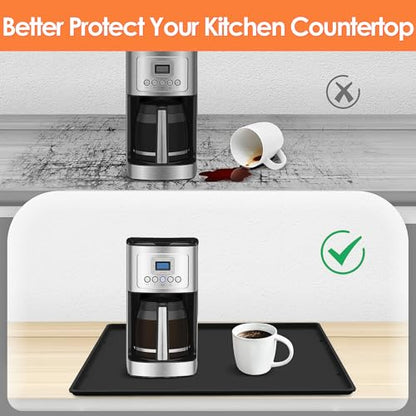 Silicone Coffee Maker Mat with Lip for Countertops, 19.7'' x 15'', Black | Multi leak-proof coffee tray for countertop, non-slip silicone tray for under coffee machine espresso accessory, wipe-clean
