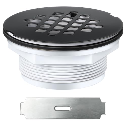 Enhon 4.25" OD Shower Drain Assembly, Snap in Shower Base Drain and Round Grid Strainer Cover, Fits 2 in. Schedule 40 ABS and PVC Pipes, Stainless Steel Cap, ABS Base(Matte Black,1 Pack)