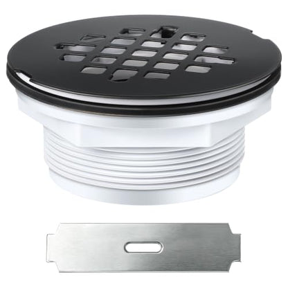 Enhon 4.25" OD Shower Drain Assembly, Snap in Shower Base Drain and Round Grid Strainer Cover, Fits 2 in. Schedule 40 ABS and PVC Pipes, Stainless Steel Cap, ABS Base(Matte Black,1 Pack)