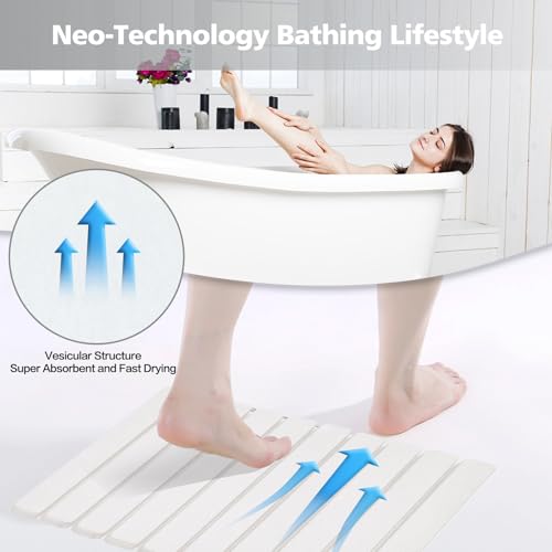 Foldable Stone Bath Mat, Non-Slip Diatomaceous Earth Mat, Super Absorbent Quick Drying Bath Stone Mat, Luxury Bath mat for Bathroom Kitchen Bathtub, 23.4 * 15.4" White
