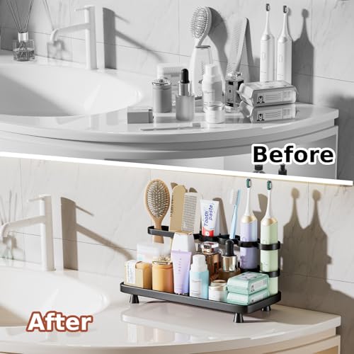 YOOLENS Electric Toothbrush Holder for Bathroom Countertop 5 Metal Slots Toothpaste Razor Mouthwash Organizer, Black