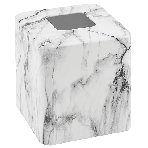 mDesign Metal Square Tissue Box Cover, Modern Facial Paper Holder - Accessories for Bathroom Vanity Countertop, Bedroom Dresser, Night Stand, Desk, Office and End Table - Unity Collection - Marble