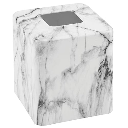 mDesign Metal Square Tissue Box Cover, Modern Facial Paper Holder - Accessories for Bathroom Vanity Countertop, Bedroom Dresser, Night Stand, Desk, Office and End Table - Unity Collection - Marble
