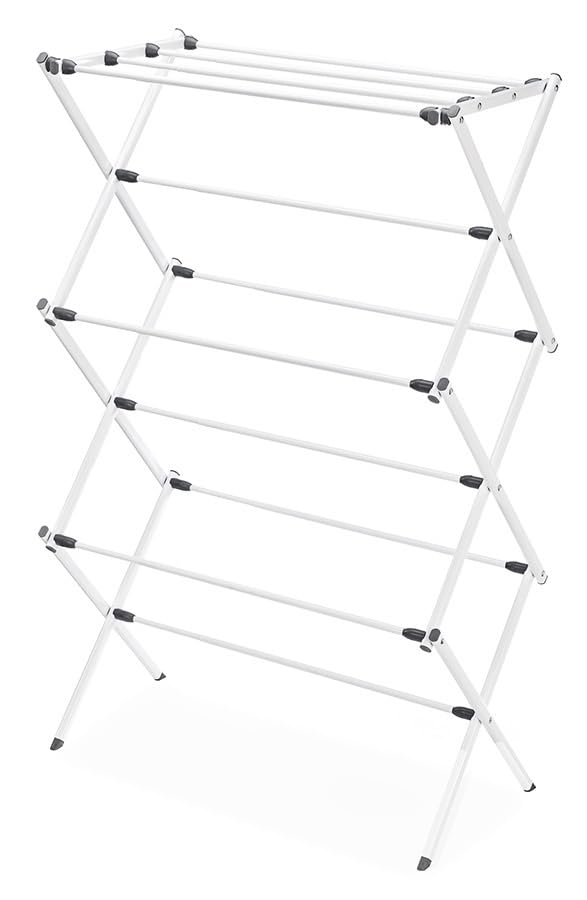 Whitmor Expandable Clothes Drying Rack: 3 Tier Laundry Drying Rack, Collapsible Drying Rack Clothing, Portable Space Saving Clothing Rack for Indoor Outdoor, 35.5" L x 14.50" W x 45.2" H, White