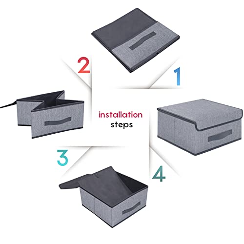 Onlyeasy Foldable Storage Bins Cubes Boxes with Lid - Storage Box Cube Cubby Basket Closet Organizer Pack of 2 with Leather Handles for Closet Bedroom, 13" x 13", Linen-like Grey, MXDLB2P
