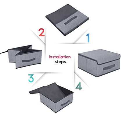 Onlyeasy Foldable Storage Bins Cubes Boxes with Lid - Storage Box Cube Cubby Basket Closet Organizer Pack of 2 with Leather Handles for Closet Bedroom, 13" x 13", Linen-like Grey, MXDLB2P