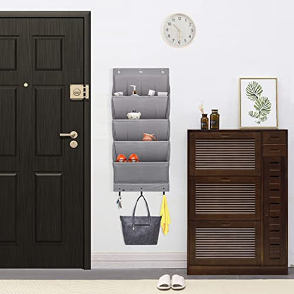 2 Pack Over the Door Shoe Organizer, Hanging Shoe Organizer Rack,24 Large Pockets and 4 Larger Storage Various Compartments with 6 Hooks, Home Accessories, Grey