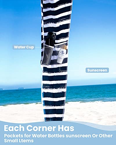 Beach Cabanas for Sand, Beach Canopy with Sandbags & Changing Room 6' | 6' x 6' for 3-4 Person, Detachable Side Wall, Storage Pockets, Easy Set Up Sun Shelter, UPF 50+ & Roof Vent, Jervis Bay