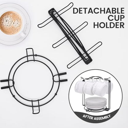 Coffee Cup Holder,Foldable Metal Tea Cup Holder for Cup,Saucers & Spoons | Storing and Displaying Cups,for Countertop,Sturdy & Rust-Resistant,Space Saving,Easy Assembly,Home Decor & Organizer