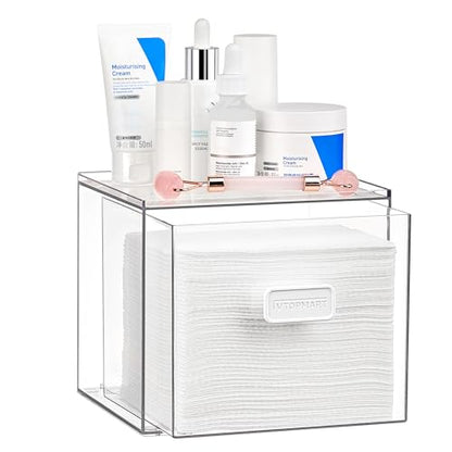 Vtopmart Disposable Facial Towels Holder,Clear Storage Drawer Compatible with Clean Skin Club Towel XL,Acrylic Box Hold 50 Count,Stylish and Functional Bathroom Accessory for Coutertop Organization