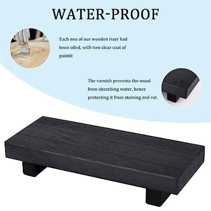 Wood Bathroom Tray Farmhouse Decor Kitchen Soap Holder, 8.7" x 3.6" Black | Waterproof, Lightweight, Easy Clean, Small Wooden Riser Pedestal Stand Accessories for Office Desk, Vanity, Counter, Sink
