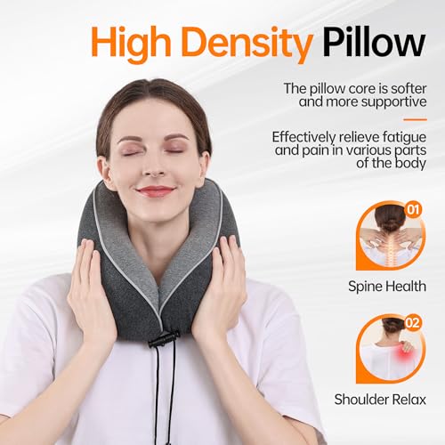 Travel Neck Pillow for Sleeping,100% Pure Memory Foam, Soft Head Support | Washable Cotton Cover,Comes with 3D Eye Mask,Earplugs,Storage Bag,Ideal Travel Gift,Relieve Neck Pressure,Dark Grey