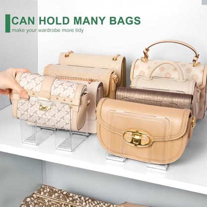 2 Pack Acrylic Purse Organizer for Closet, 8-Slot Bag & Purse Organizer, No Assembly, Clear Handbag Storage Shelf .for Shelf Divider Handbags, Clothes, Sweater