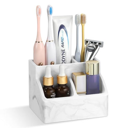 Luxspire Diatomite Toothbrush Holder, 4 Slots, Marble White | Fast Drying, Diatomaceous Earth, Electric Tooth Brush and Toothpaste Organizer, For Bathroom Kitchen Vanity Countertop