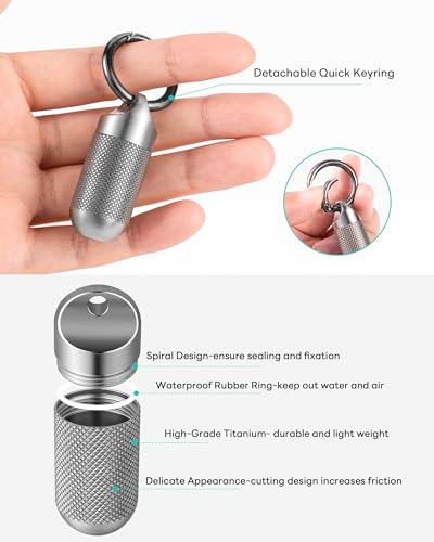 TISUR Titanium Keychain Pill Holder Small Metal Pill Case | Portable Waterproof Pill Container,Travel Pill Bottle Box for Purse
