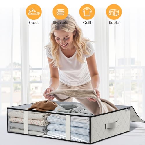 StorageRight Under Bed Storage Bags, 3 Pack, 40L, White | Breathable Non-Woven Fabric with a Clear Window and Zippered Top for Clothes, Comforters, Blankets and Seasonal Storage