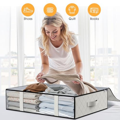 StorageRight Under Bed Storage Bags, 3 Pack, 40L, White | Breathable Non-Woven Fabric with a Clear Window and Zippered Top for Clothes, Comforters, Blankets and Seasonal Storage