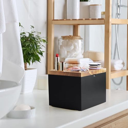 Disposable Face Towel Holder, Wooden Face Towel Container Compatible with Clean Towels XL, Face Towels Storage Box with Lid, Makeup Remover Organizer for Vanity, Bathroom, Black